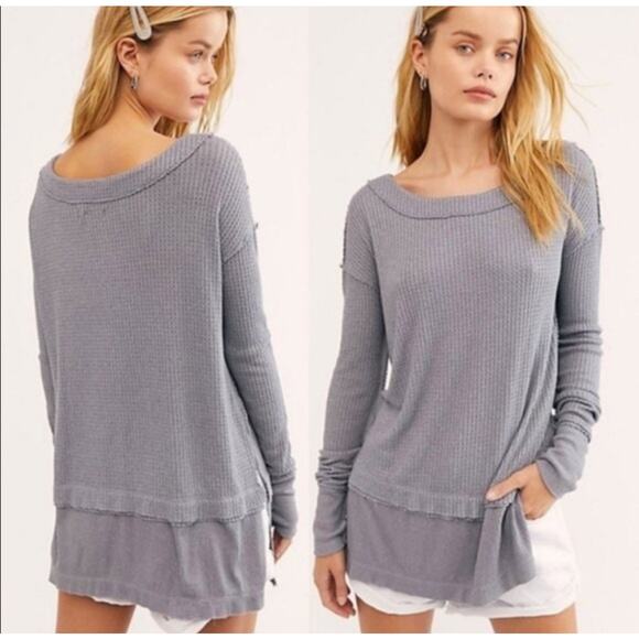 Free People North Shore Thermal Tunic Top in a storm gray. Size small. - Picture 2 of 8